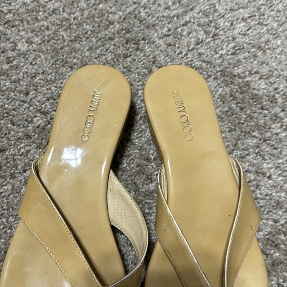 Jimmy Choo Beige Patent Leather 'Pence' Cork Wedge - Picture 3 of 6
